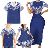 Custom Samoa Rugby Family Matching Short Sleeve Bodycon Dress and Hawaiian Shirt Pacific Motifs LT03 - Polynesian Pride