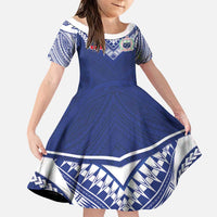 Custom Samoa Rugby Family Matching Summer Maxi Dress and Hawaiian Shirt Pacific Motifs LT03 Daughter's Dress Blue - Polynesian Pride