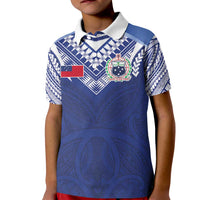 Custom Samoa Rugby Kid Polo Shirt Pacific Motifs LT03 Kid Blue - Polynesian Pride