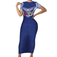 Custom Samoa Rugby Short Sleeve Bodycon Dress Pacific Motifs LT03 Long Dress Blue - Polynesian Pride