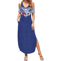 Custom Samoa Rugby Summer Maxi Dress Pacific Motifs LT03 Women Blue - Polynesian Pride