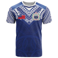 Custom Samoa Rugby T Shirt Pacific Motifs LT03 Blue - Polynesian Pride