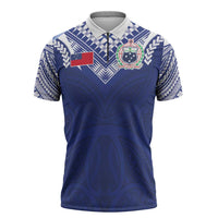 Custom Samoa Rugby Zipper Polo Shirt Pacific Motifs LT03 Blue - Polynesian Pride