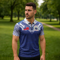 Custom Samoa Rugby Zipper Polo Shirt Pacific Motifs LT03 - Polynesian Pride