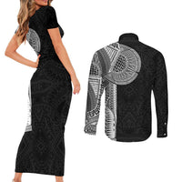 Samoan Tatau Couples Matching Short Sleeve Bodycon Dress and Long Sleeve Button Shirt Art Tribal Traditional Tattoos - Polynesian Pride