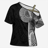 Samoan Tatau Cross Shoulder Shirt Art Tribal Traditional Tattoos LT03 Female Black - Polynesian Pride