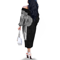 Samoan Tatau Family Matching Off The Shoulder Long Sleeve Dress and Hawaiian Shirt Art Tribal Traditional Tattoos - Polynesian Pride