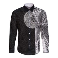 Samoan Tatau Long Sleeve Button Shirt Art Tribal Traditional Tattoos LT03 Unisex Black - Polynesian Pride