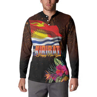 Kiribati Flag and Fireworks Button Sweatshirt First Place Welcome the New Year - Polynesian Pride