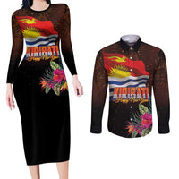 Kiribati Flag and Fireworks Couples Matching Long Sleeve Bodycon Dress and Long Sleeve Button Shirt First Place Welcome the New Year - Polynesian Pride