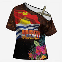 Kiribati Flag and Fireworks Cross Shoulder Shirt First Place Welcome the New Year LT03 Female Black - Polynesian Pride