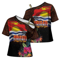 Kiribati Flag and Fireworks Cross Shoulder Shirt First Place Welcome the New Year LT03 - Polynesian Pride