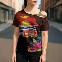 Kiribati Flag and Fireworks Cross Shoulder Shirt First Place Welcome the New Year LT03 - Polynesian Pride