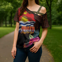 Kiribati Flag and Fireworks Cross Shoulder Shirt First Place Welcome the New Year LT03 - Polynesian Pride