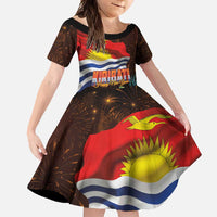 Kiribati Flag and Fireworks Family Matching Long Sleeve Bodycon Dress and Hawaiian Shirt First Place Welcome the New Year - Polynesian Pride