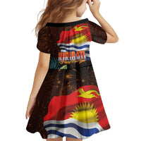 Kiribati Flag and Fireworks Family Matching Off The Shoulder Long Sleeve Dress and Hawaiian Shirt First Place Welcome the New Year - Polynesian Pride