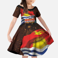 Kiribati Flag and Fireworks Kid Short Sleeve Dress First Place Welcome the New Year LT03 KID Black - Polynesian Pride