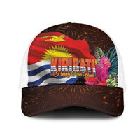 Kiribati Flag and Fireworks Mesh Trucker Cap First Place Welcome the New Year LT03 One Size White Black - Polynesian Pride