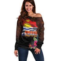 Kiribati Flag and Fireworks Off Shoulder Sweater First Place Welcome the New Year - Polynesian Pride