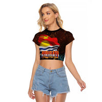 Kiribati Flag and Fireworks Raglan Cropped T Shirt First Place Welcome the New Year LT03 Female Black - Polynesian Pride