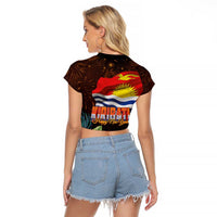 Kiribati Flag and Fireworks Raglan Cropped T Shirt First Place Welcome the New Year LT03 - Polynesian Pride