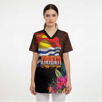 Kiribati Flag and Fireworks Scrub Top First Place Welcome the New Year - Polynesian Pride
