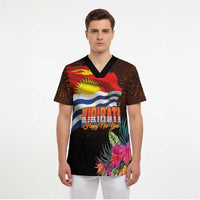 Kiribati Flag and Fireworks Scrub Top First Place Welcome the New Year - Polynesian Pride