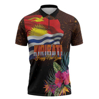 Kiribati Flag and Fireworks Zipper Polo Shirt First Place Welcome the New Year LT03 Black - Polynesian Pride