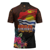 Kiribati Flag and Fireworks Zipper Polo Shirt First Place Welcome the New Year - Polynesian Pride