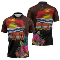 Kiribati Flag and Fireworks Zipper Polo Shirt First Place Welcome the New Year LT03 - Polynesian Pride