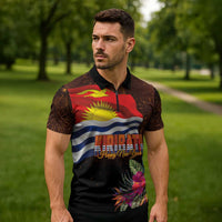 Kiribati Flag and Fireworks Zipper Polo Shirt First Place Welcome the New Year - Polynesian Pride