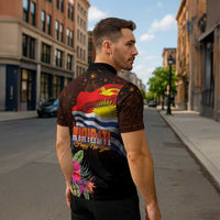 Kiribati Flag and Fireworks Zipper Polo Shirt First Place Welcome the New Year - Polynesian Pride