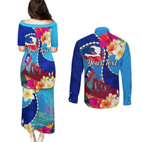 Personalised Haiti 220th Anniversary Independence Day Couples Matching Puletasi Dress and Long Sleeve Button Shirt Ayiti Flower with Polynesian Pattern LT03 - Polynesian Pride