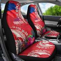 Personalised Haiti Coat Of Arms Car Seat Cover Repiblik d Ayiti Tropical Flower Red Polynesian Pattern LT03 - Polynesian Pride