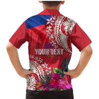 Personalised Haiti Coat Of Arms Family Matching Mermaid Dress and Hawaiian Shirt Repiblik d Ayiti Tropical Flower Red Polynesian Pattern LT03 - Polynesian Pride
