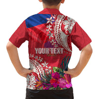 Personalised Haiti Coat Of Arms Hawaiian Shirt Repiblik d Ayiti Tropical Flower Red Polynesian Pattern LT03 - Polynesian Pride