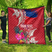 Personalised Haiti Coat Of Arms Quilt Repiblik d Ayiti Tropical Flower Red Polynesian Pattern LT03 - Polynesian Pride
