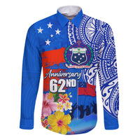 Personalised Samoa 62nd Anniversary Independence Day Family Matching Tank Maxi Dress and Hawaiian Shirt Samoan Tribal Flag Style LT03 Dad's Shirt - Long Sleeve Blue - Polynesian Pride