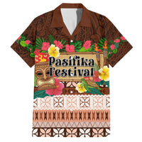 Pasifika Festival Auckland Family Matching Off Shoulder Long Sleeve Dress and Hawaiian Shirt Polynesian Tribal with Pacific Pattern Brown Color LT03 Dad's Shirt - Short Sleeve Brown - Polynesian Pride