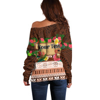 Pasifika Festival Auckland Off Shoulder Sweater Polynesian Tribal with Pacific Pattern Brown Color LT03 - Polynesian Pride