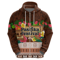 Pasifika Festival Auckland Zip Hoodie Polynesian Tribal with Pacific Pattern Brown Color LT03 - Polynesian Pride