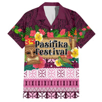 Pasifika Festival Auckland Family Matching Summer Maxi Dress and Hawaiian Shirt Polynesian Tribal with Pacific Pattern Pink Color LT03 Dad's Shirt - Short Sleeve Pink - Polynesian Pride
