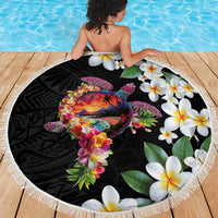 Hawaiian Lei Day Beach Blanket Plumeria and Turtle with Polynesian Tribal Pattern LT03 - Polynesian Pride