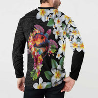 Hawaiian Lei Day Button Sweatshirt Plumeria and Turtle with Polynesian Tribal Pattern LT03 - Polynesian Pride