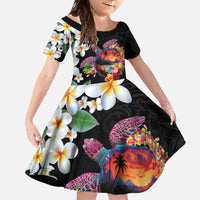 Hawaiian Lei Day Family Matching Off The Shoulder Long Sleeve Dress and Hawaiian Shirt Plumeria and Turtle with Polynesian Tribal Pattern