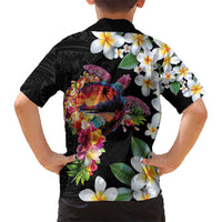 Hawaiian Lei Day Kid Hawaiian Shirt Plumeria and Turtle with Polynesian Tribal Pattern