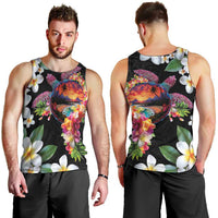 Hawaiian Lei Day Men Tank Top Plumeria and Turtle with Polynesian Tribal Pattern LT03 - Polynesian Pride