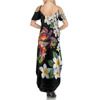 Hawaiian Lei Day Summer Maxi Dress Plumeria and Turtle with Polynesian Tribal Pattern LT03 - Polynesian Pride