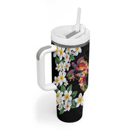 Hawaiian Lei Day Tumbler With Handle Plumeria and Turtle with Polynesian Tribal Pattern