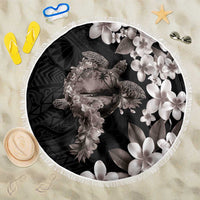 Hawaiian Lei Day Beach Blanket Plumeria and Turtle with Polynesian Tribal Pattern Grayscale Color LT03 One Size 150cm Black - Polynesian Pride